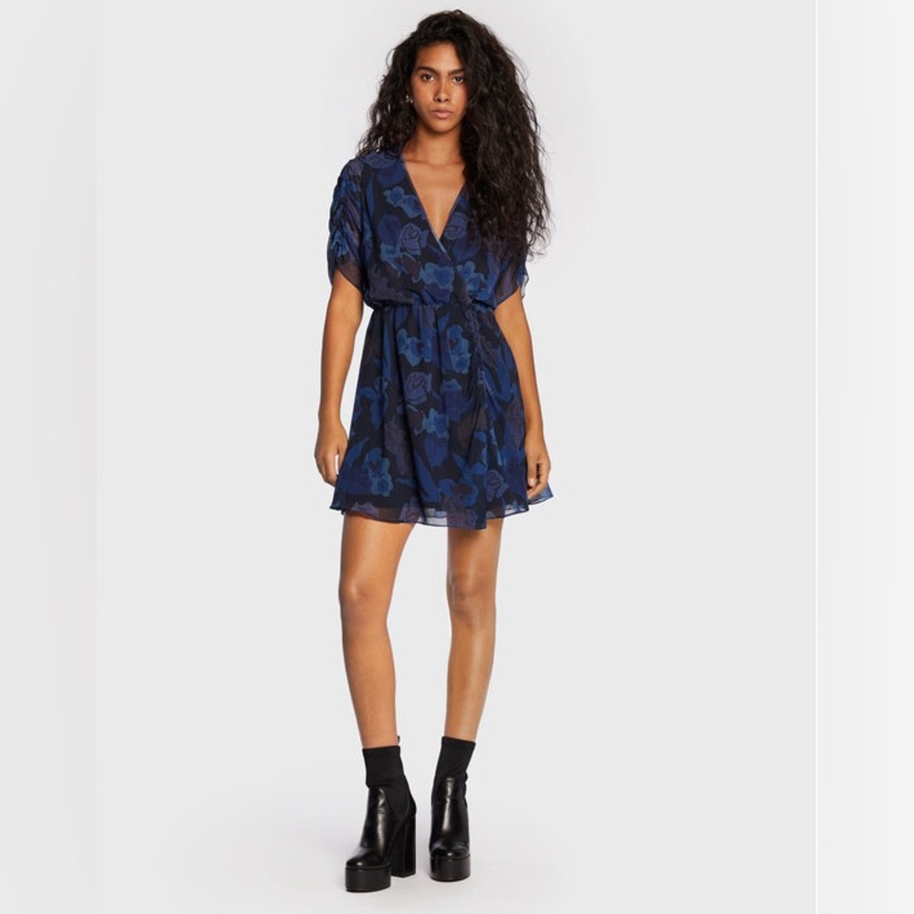 New Ted baker floral ruched blue dress size 3